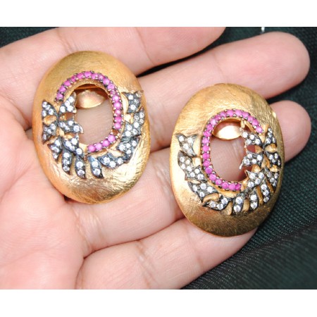 Grecian Gold Stud Earrings with Rubies